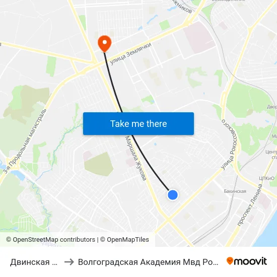 Двинская (А) to Волгоградская Академия Мвд России map