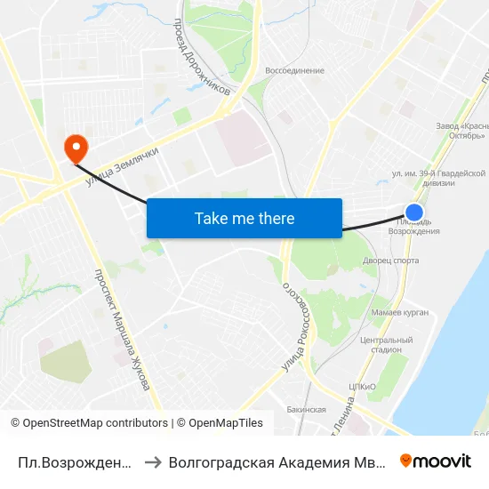 Пл.Возрождения (А) to Волгоградская Академия Мвд России map