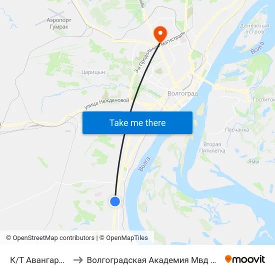 К/Т Авангард (А) to Волгоградская Академия Мвд России map
