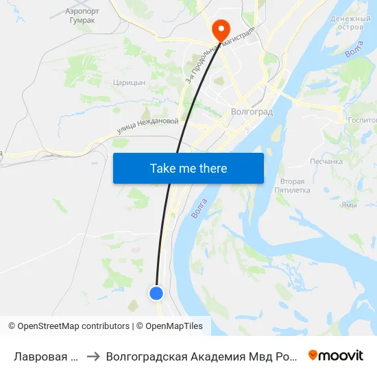 Лавровая (А) to Волгоградская Академия Мвд России map