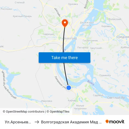Ул.Арсеньева (А) to Волгоградская Академия Мвд России map