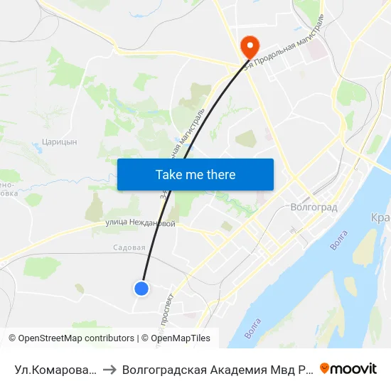 Ул.Комарова (А) to Волгоградская Академия Мвд России map