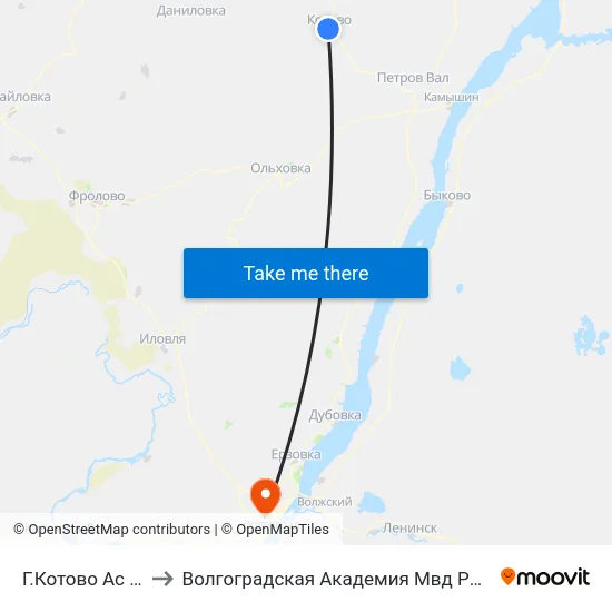 Г.Котово Ас (А) to Волгоградская Академия Мвд России map