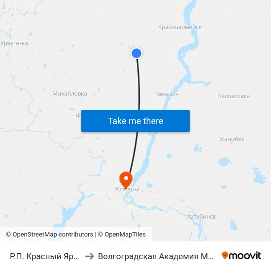 Р.П. Красный Яр Ас (А) to Волгоградская Академия Мвд России map