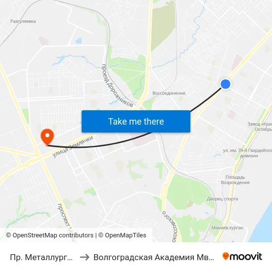 Пр. Металлургов (Б) to Волгоградская Академия Мвд России map