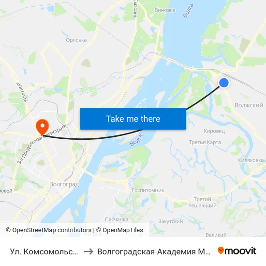 Ул. Комсомольская (Б) to Волгоградская Академия Мвд России map