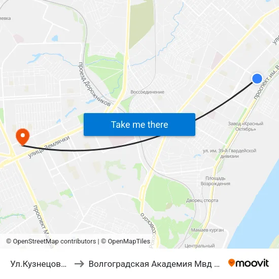 Ул.Кузнецова (А) to Волгоградская Академия Мвд России map