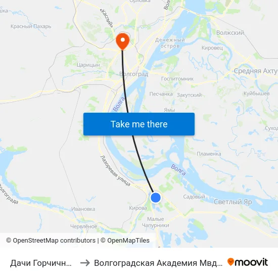 Дачи Горчичник (Б) to Волгоградская Академия Мвд России map