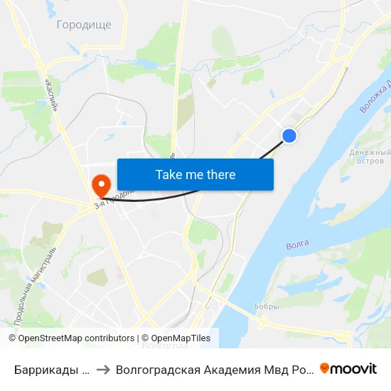 Баррикады (А) to Волгоградская Академия Мвд России map