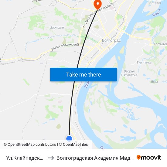 Ул.Клайпедская (А) to Волгоградская Академия Мвд России map