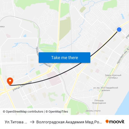 Ул.Титова (А) to Волгоградская Академия Мвд России map