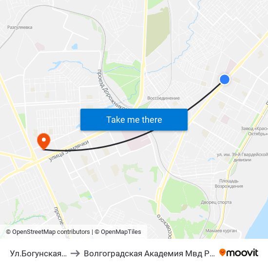 Ул.Богунская (Б) to Волгоградская Академия Мвд России map