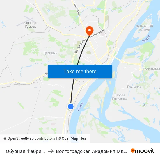 Обувная Фабрика (Б) to Волгоградская Академия Мвд России map