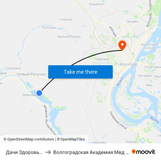 Дачи Здоровье (Б) to Волгоградская Академия Мвд России map