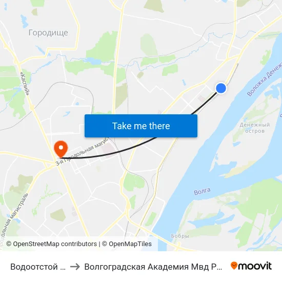 Водоотстой (А) to Волгоградская Академия Мвд России map