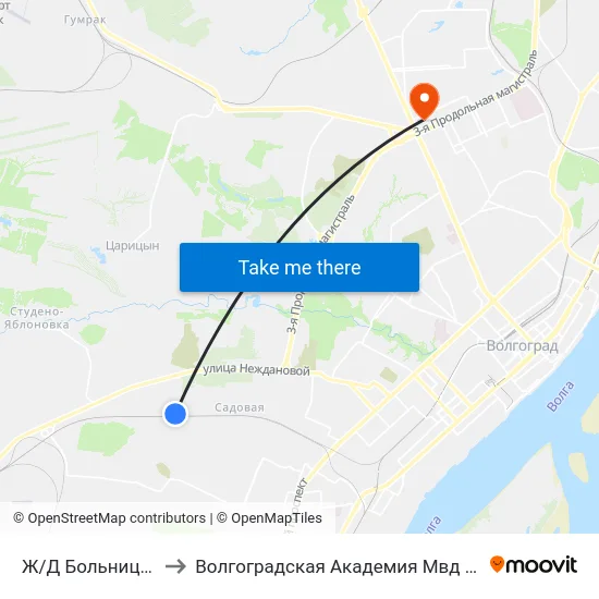 Ж/Д Больница (Б) to Волгоградская Академия Мвд России map