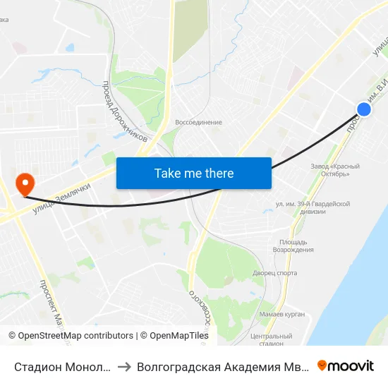 Стадион Монолит (А) to Волгоградская Академия Мвд России map