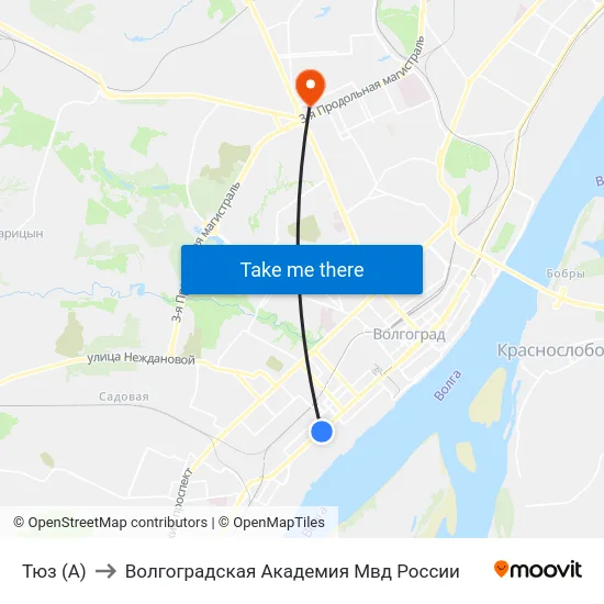 Тюз (А) to Волгоградская Академия Мвд России map