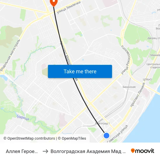 Аллея Героев (Б) to Волгоградская Академия Мвд России map