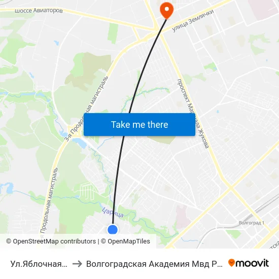 Ул.Яблочная (Б) to Волгоградская Академия Мвд России map