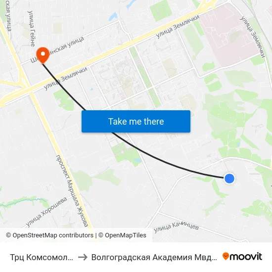 Трц Комсомолл (А) to Волгоградская Академия Мвд России map