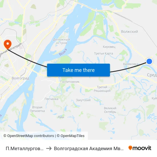 П.Металлургов 1 (Б) to Волгоградская Академия Мвд России map
