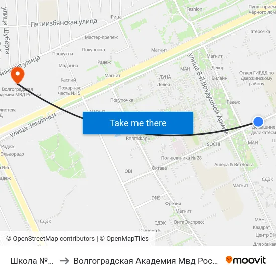 Школа №33 to Волгоградская Академия Мвд России map