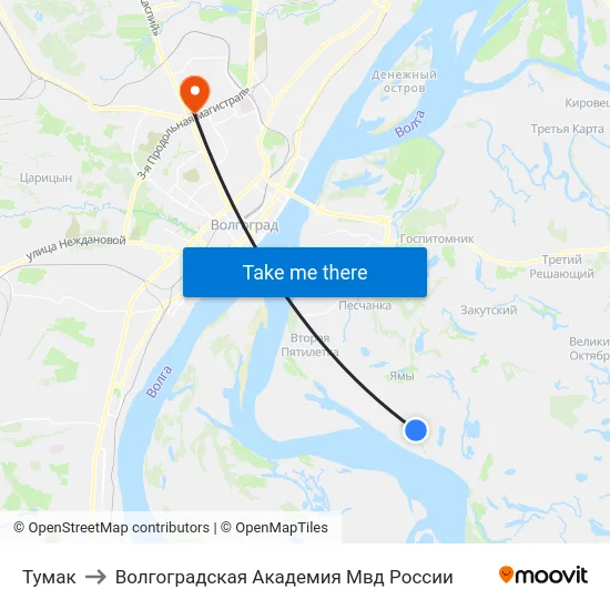Тумак to Волгоградская Академия Мвд России map
