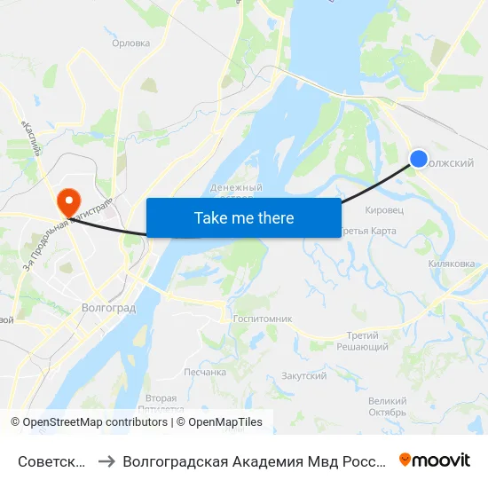 Советская to Волгоградская Академия Мвд России map