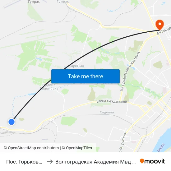 Пос. Горьковский to Волгоградская Академия Мвд России map