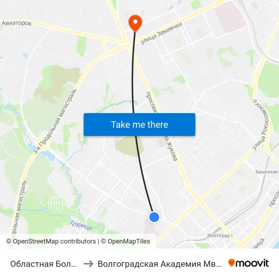 Областная Больница to Волгоградская Академия Мвд России map