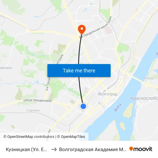 Кузнецкая (Ул. Елецкая) to Волгоградская Академия Мвд России map