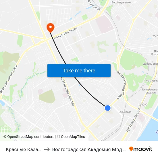 Красные Казармы to Волгоградская Академия Мвд России map