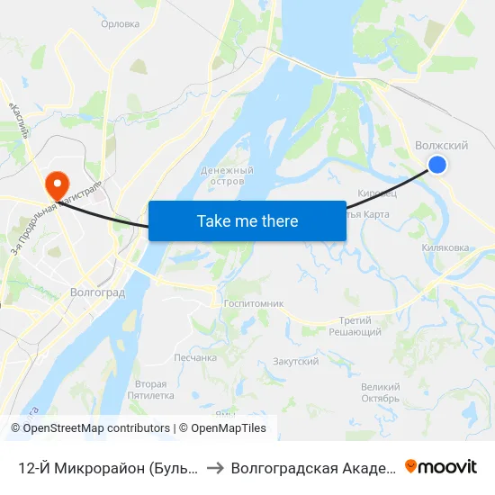 12-Й Микрорайон (Бульвар Профсоюзов) to Волгоградская Академия Мвд России map