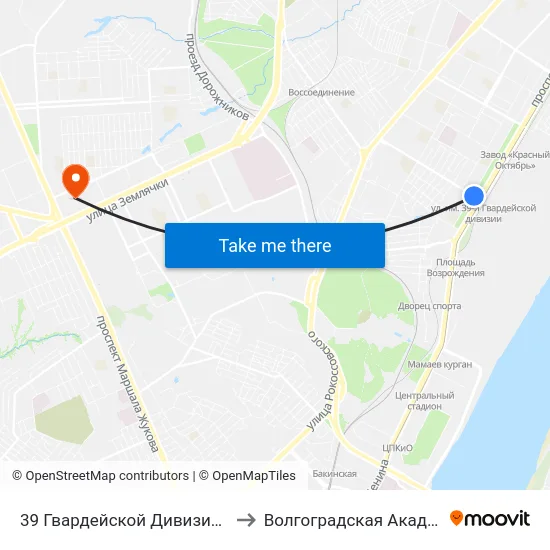 39 Гвардейской Дивизии (Проспект Ленина) to Волгоградская Академия Мвд России map