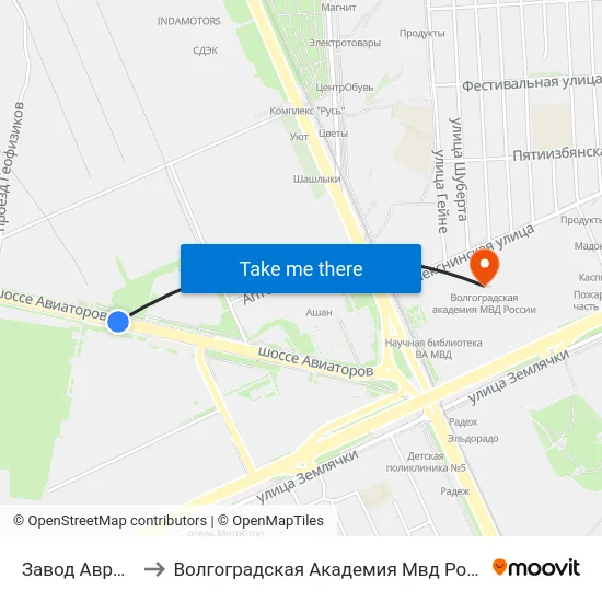Завод Аврора to Волгоградская Академия Мвд России map
