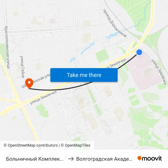 Больничный Комплекс (Ул. Землячки) to Волгоградская Академия Мвд России map