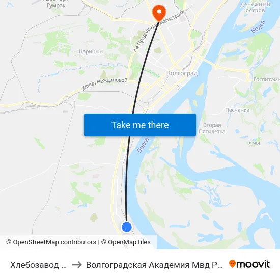 Хлебозавод №3 to Волгоградская Академия Мвд России map