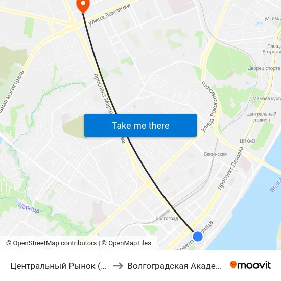 Центральный Рынок (По Требованию) to Волгоградская Академия Мвд России map
