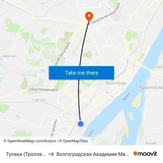 Тулака (Троллейбус) to Волгоградская Академия Мвд России map
