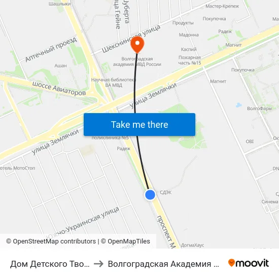 Дом Детского Творчества to Волгоградская Академия Мвд России map