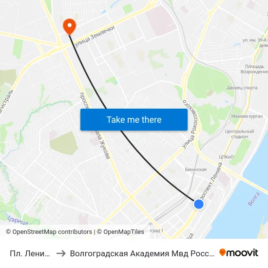 Пл. Ленина to Волгоградская Академия Мвд России map
