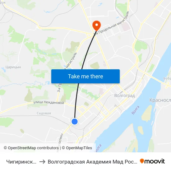 Чигиринская to Волгоградская Академия Мвд России map