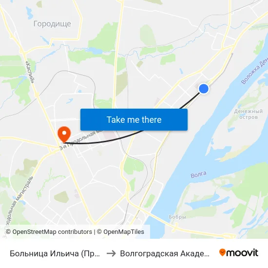 Больница Ильича (Проспект Ленина) to Волгоградская Академия Мвд России map