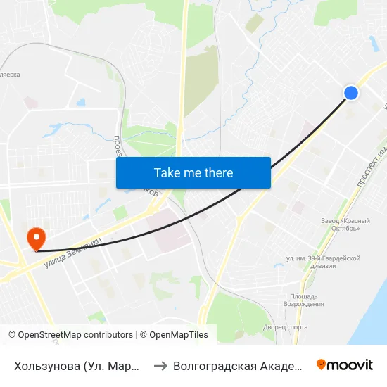 Хользунова (Ул. Маршала Ерёменко) to Волгоградская Академия Мвд России map