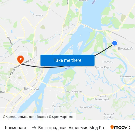 Космонавтов to Волгоградская Академия Мвд России map