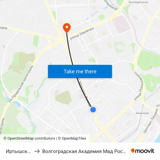 Иртышская to Волгоградская Академия Мвд России map