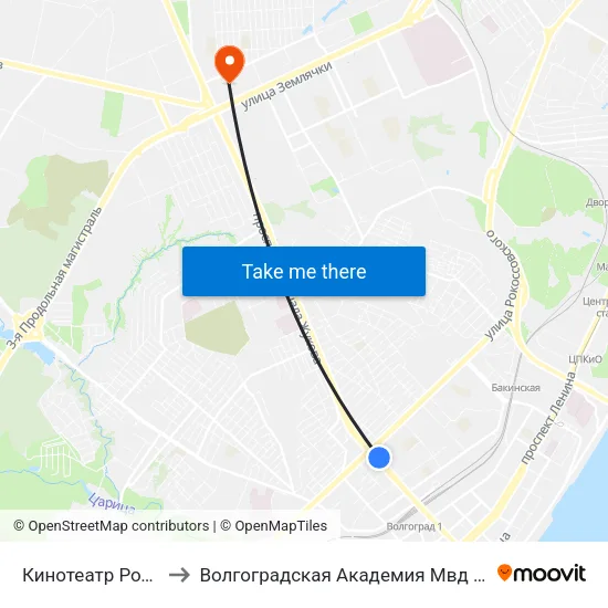 Кинотеатр Родина to Волгоградская Академия Мвд России map