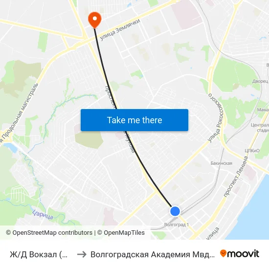 Ж/Д Вокзал (Мост) to Волгоградская Академия Мвд России map