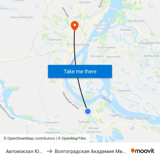 Автовокзал Южный to Волгоградская Академия Мвд России map